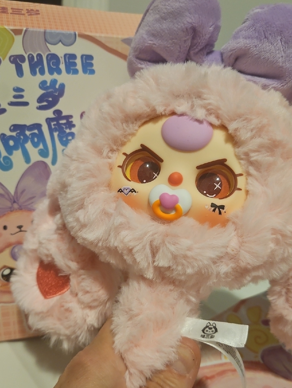 Baby Three Pink Plush Character Hat with Bow